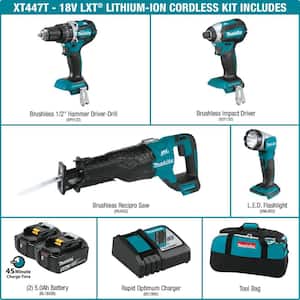 18V 4-Piece 5.0Ah LXT Lithium-Ion Brushless Cordless Combo Kit Hammer Drill/ Impact Driver/ Recipro Saw/ Flashlight