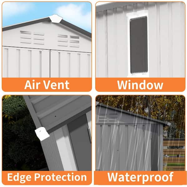 6 ft. W x 3.5 ft. D Metal Shed with Pitched Roof and Positive Window, Lockable Door Sheds in White + Gray (19 sq. ft. )