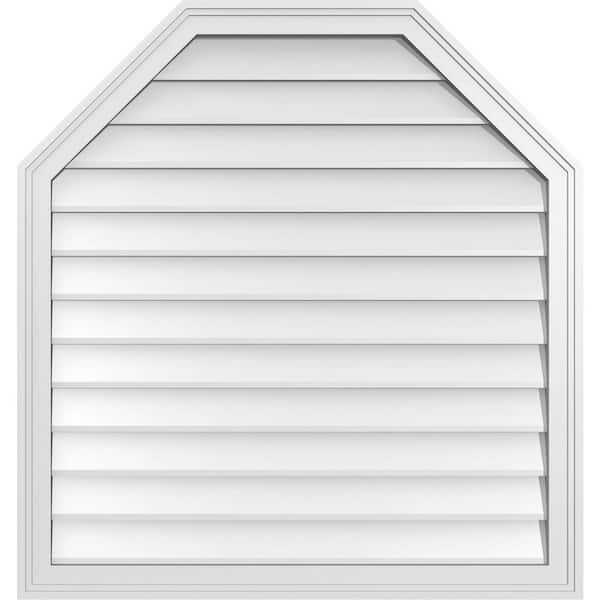 Ekena Millwork 34 in. x 36 in. Octagonal Top Surface Mount PVC Gable Vent: Decorative with Brickmould Frame