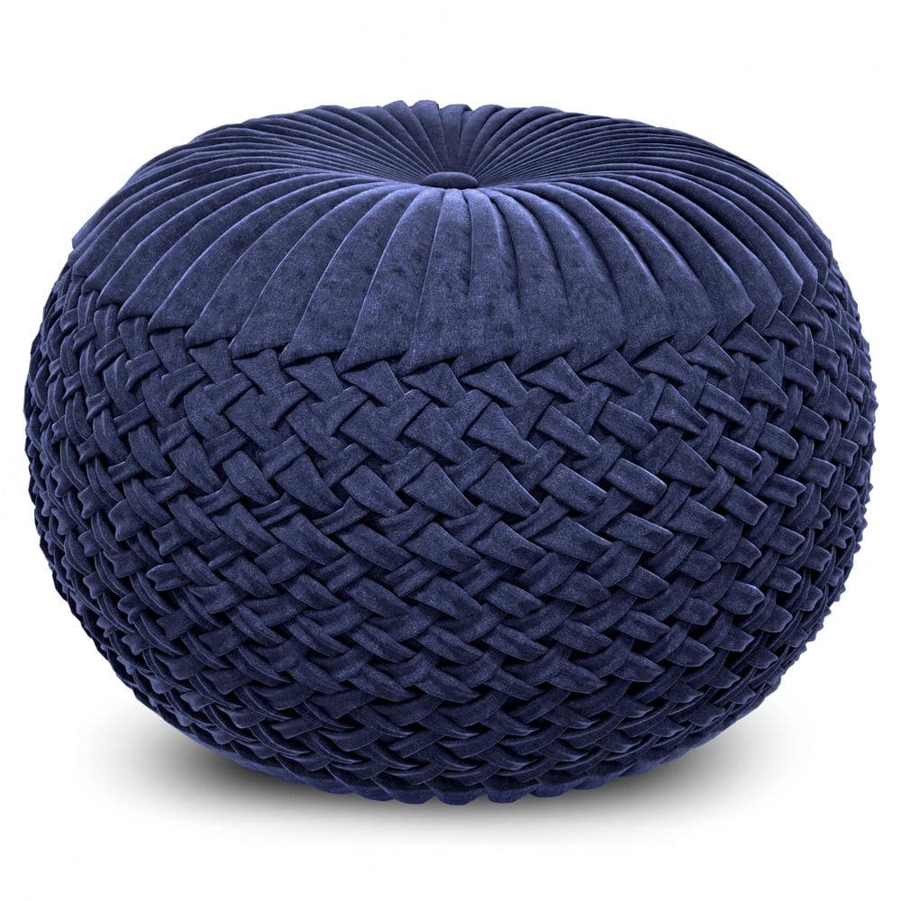 Grafton Luxurious Dark Blue Velvet Tufted Round Pouf