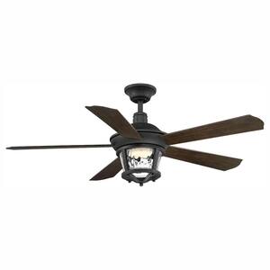Smyrna Collection Indoor Outdoor 52'' 5 Blade Black Ceiling Fan with LED Light and Remote for Outdoor Living