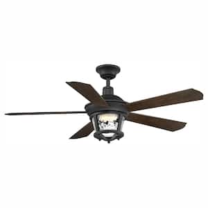 Smyrna 52 in. Indoor/Outdoor Integrated LED Forged Black Traditional Ceiling Fan with Remote for Patio or Porch