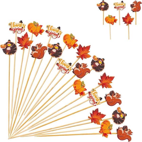 Autumn Theme Cocktail Picks Assorted Colors Fall Disposable Bamboo Tableware Fruit Sandwich Skewers 125 Per Case