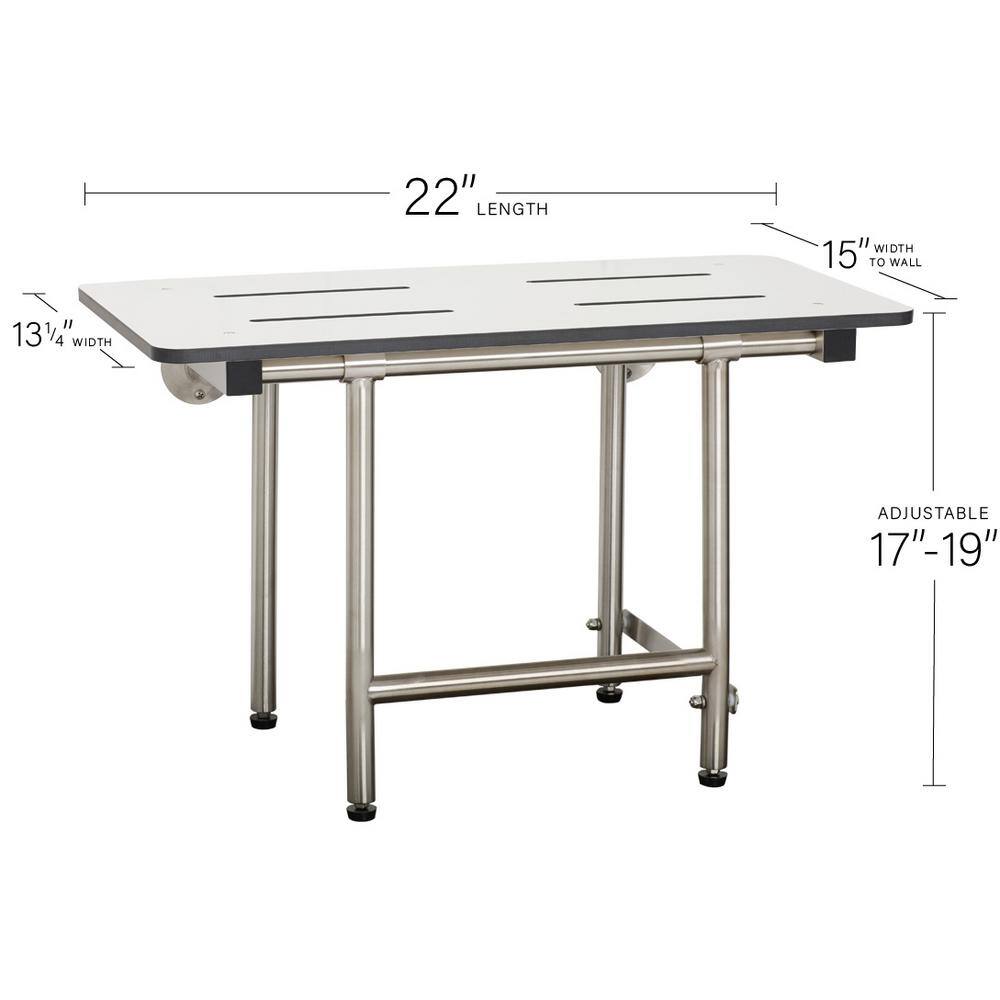 Seachrome White and Silver Adjustable Folding Shower Bench Seat