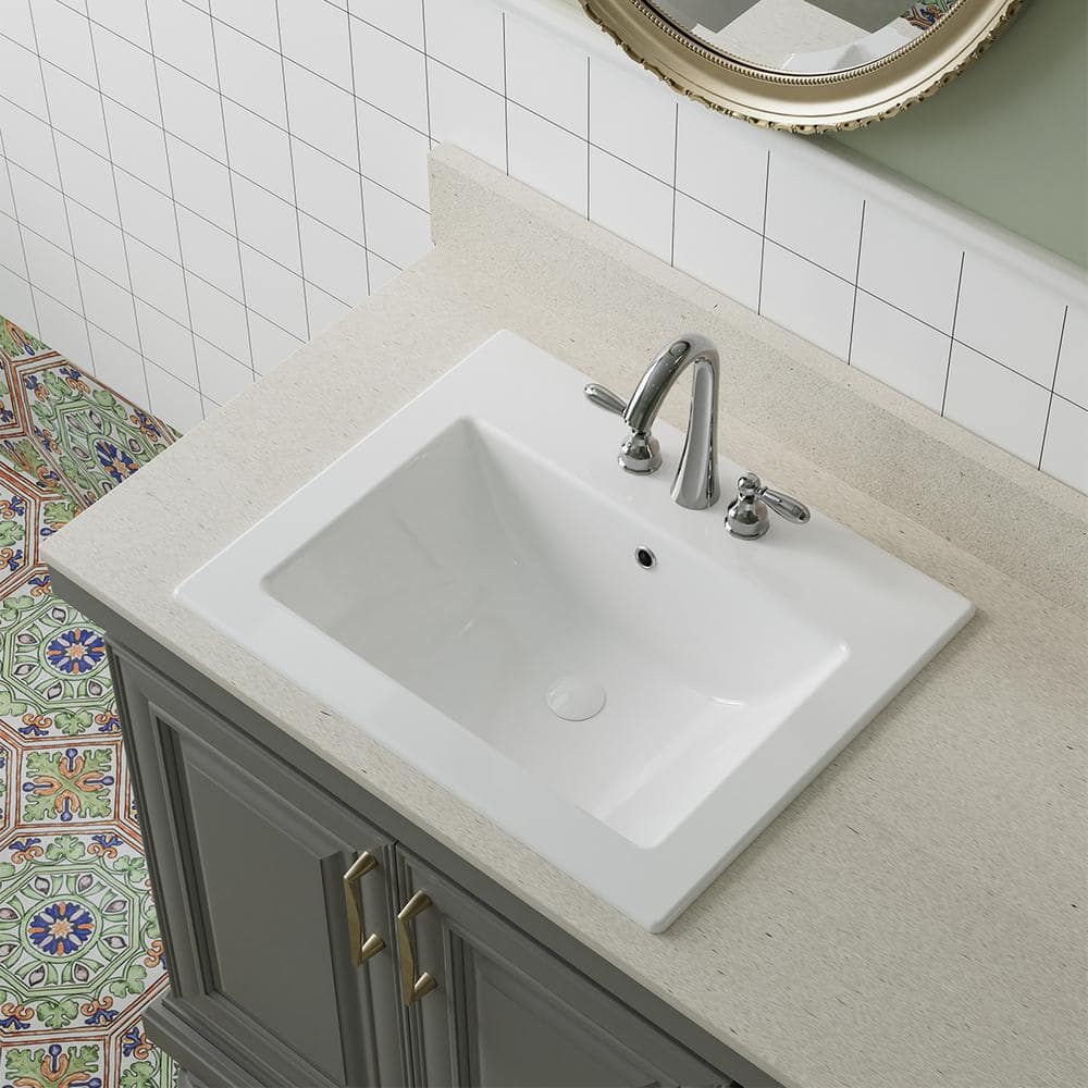 Dekorman Laguna Beach 21-5/8 in. Bathroom Sink in White Ceramic ...