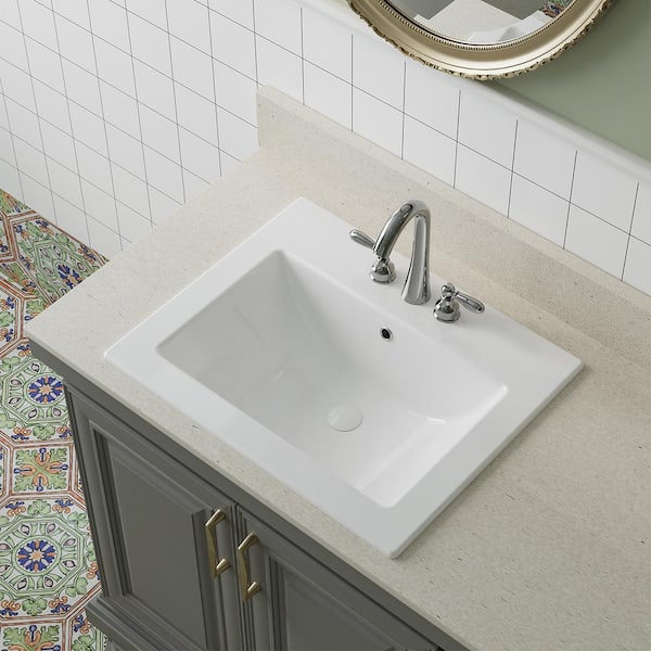 Dekorman Laguna Beach 21-5/8 in. Bathroom Sink in White Ceramic Rectangular Drop-In with Overflow