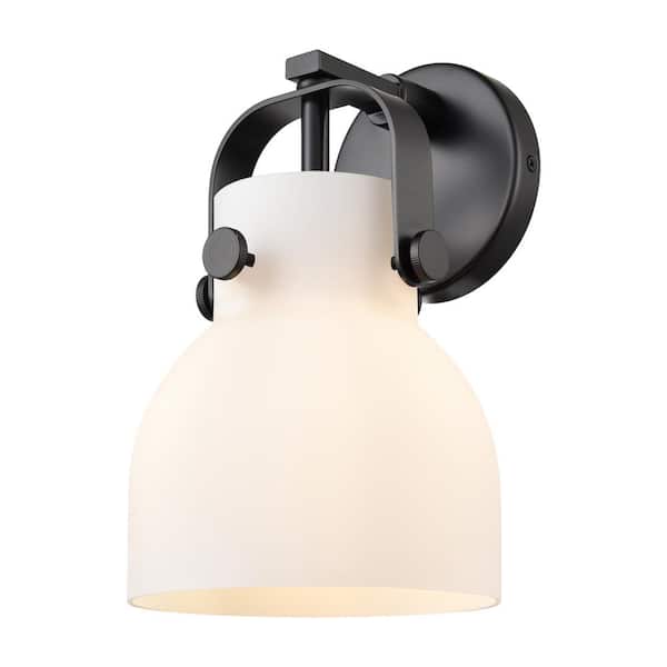 Innovations Pilaster II Bell 6.5 in. 1-Light Matte Black Wall Sconce with Glass Shade