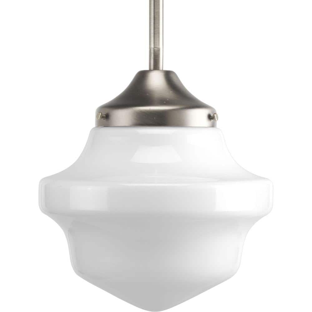 Schoolhouse Collection 1-Light Brushed Nickel Mini Pendant with White Opal 