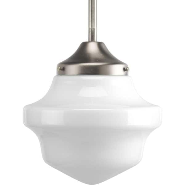 Progress Lighting Schoolhouse Collection 1-Light Brushed Nickel Mini Pendant with White Opal Glass