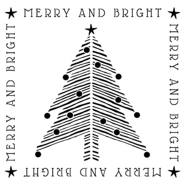 Merry and Bright Handpainted Chevron Christmas Tree Stencil & Free Bonus  Stencil
