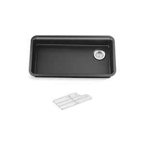 Cairn Matte Graphite Solid Surface 33 in. Single Bowl Undermount Kitchen Sink