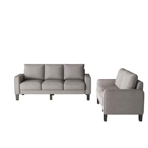 30.3 in. W Square Arm Polyester 2-Pieces 3-Seater Sofa and 2-Seater Sofa Sectional Sofa in Light Gray