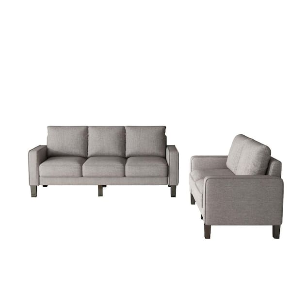 Clihome 30.3 in. W Square Arm Polyester 2-Pieces 3-Seater Sofa and 2-Seater Sofa Sectional Sofa in Light Gray