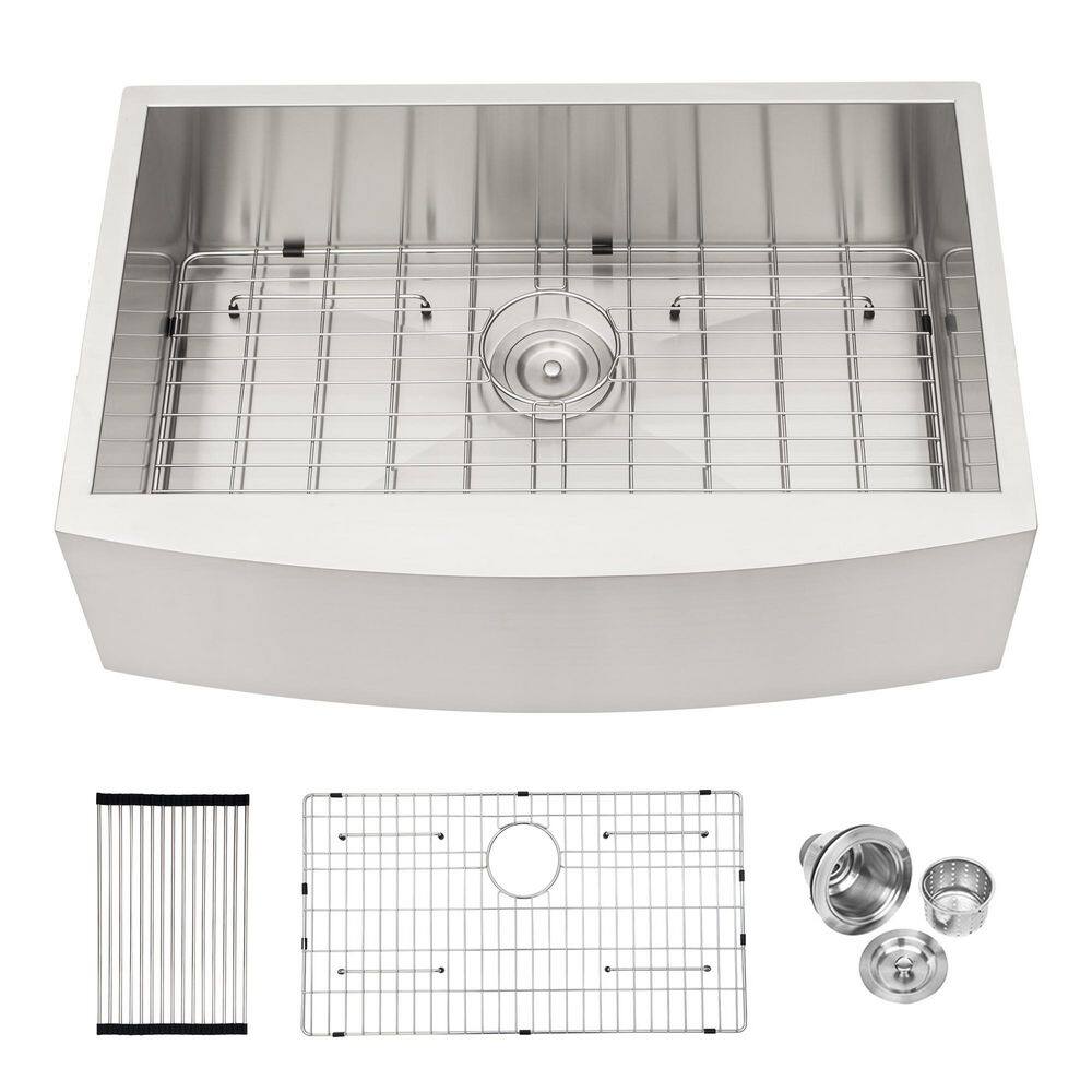 33 in. Apron Front Single Bowl 16 Gauge Brushed Nickel Stainless Steel Kitchen Sink with Dish Grid, Drying Rack and price history on PriceWatchPro