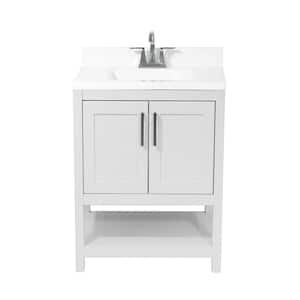 Tufino 25 in. Bath Vanity in White with Cultured Marble Vanity Top with Backsplash in White with White Basin