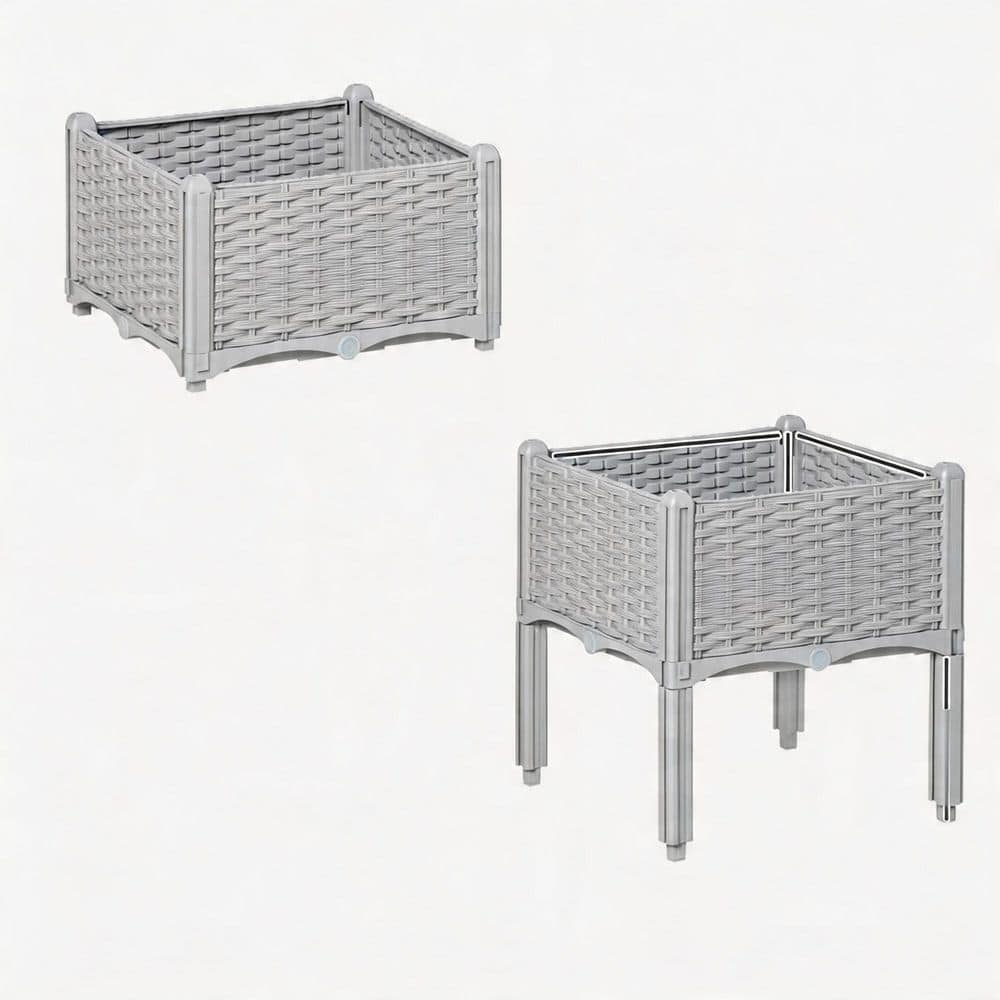 15.75 in Plastic Raised Garden Bed Gray Polypropylene Self-Watering Planter Box with Legs for Flowers Herbs Vegetables