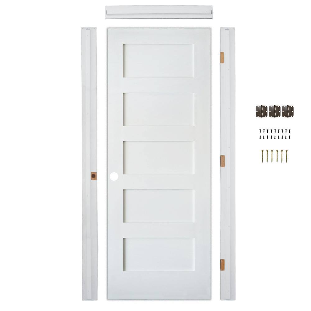 Krosswood Doors 28in.x80in. Shaker 5-Panel Right-Hand Primed Solid