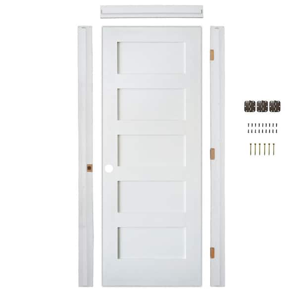 Krosswood Doors Ready-To-Assemble 30 in. x 80 in. Shaker 5-Panel Right-Hand Primed Solid Core MDF Wood Single Interior Door