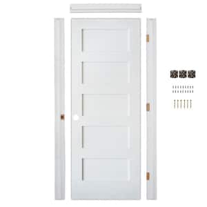 Ready-To-Assemble 24 in. x 80 in. Shaker 5-Panel Right-Hand Primed Solid Core MDF Wood Single Prehung Interior Door