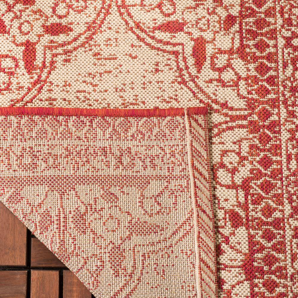 Red Geometric Synthetic Non-slip Indoor/Outdoor Rug 48" x 26"