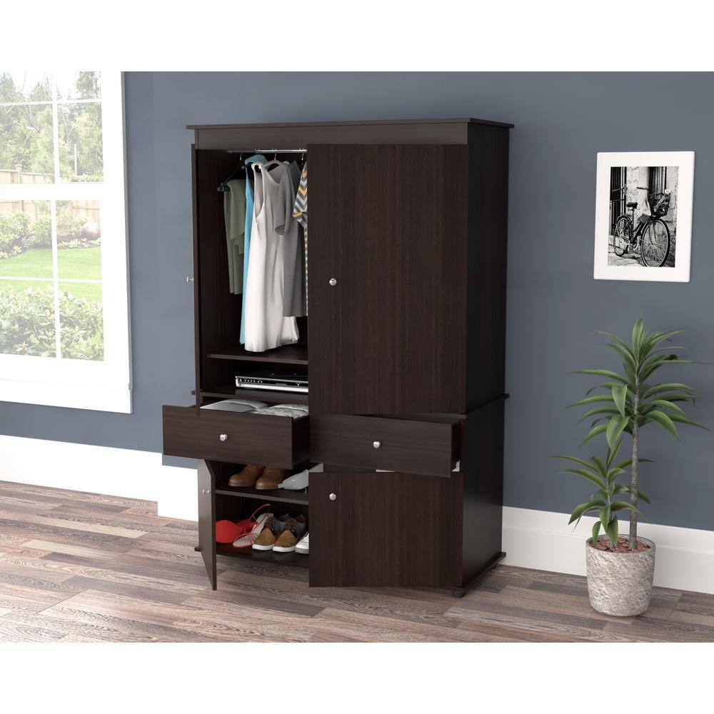 Espresso Modern Engineered Wood 2-Drawer 4-Shelf TV Armoire
