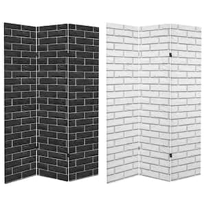 Black and White Brick 6 ft. Printed 3-Panel Room Divider