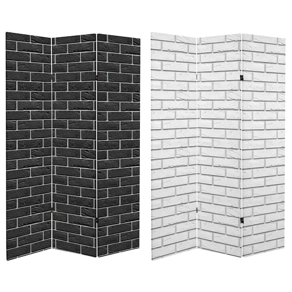 Unbranded Black and White Brick 6 ft. Printed 3-Panel Room Divider