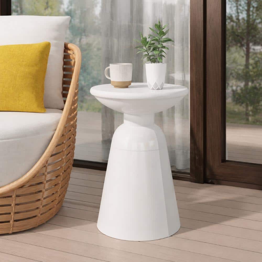 15 in. White Powder-Coated Iron Outdoor Pedestal Side Table with Round Top price history on PriceWatchPro