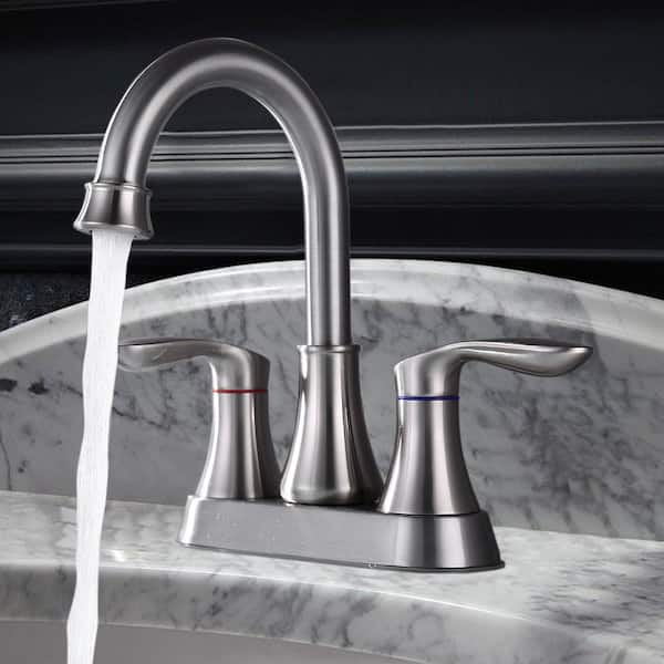 Retro 4 in. Centerset Double Handle High Arc Bathroom Faucet with Drain Kit Included in Brushed Nickel