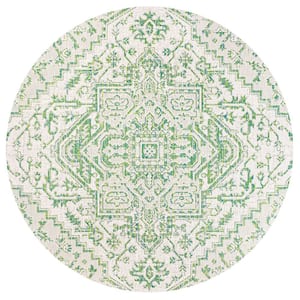 Estrella Bohemian Medallion Textured Weave Green/Cream 5 ft. Round Indoor/Outdoor Area Rug