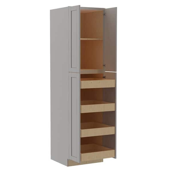 Home Decorators Collection Washington Veiled Gray Plywood Shaker Assembled Utility Pantry Kitchen Cabinet 4 ROT Sft Cls 24 in W x 24 in D x 90 in H