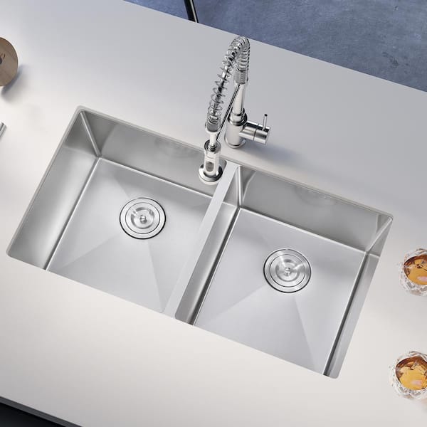 DESwan Nano Handmade Stainless Steel 32 in. Double Bowl Undermount