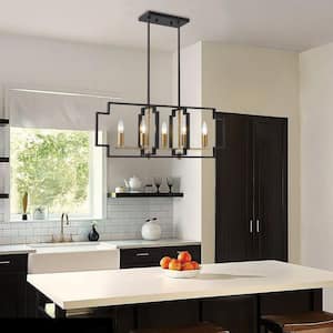 Hartford 5 -Light Lantern/Kitchen Island Square/Rectangle Chandelier with Wrought Iron Accents