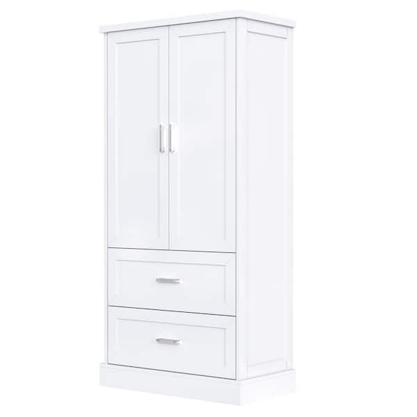 31 in. W x 16 in. D x 64 in. H White Freestanding Linen Cabinet with 2-Doors and Drawers, Adjustable Shelf