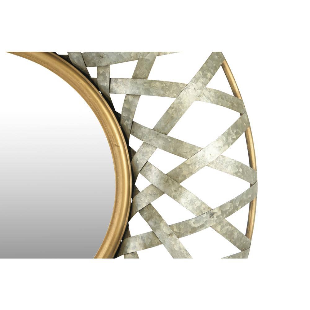 Round Gold and Silver Criss-Cross Metal Wall Mirror
