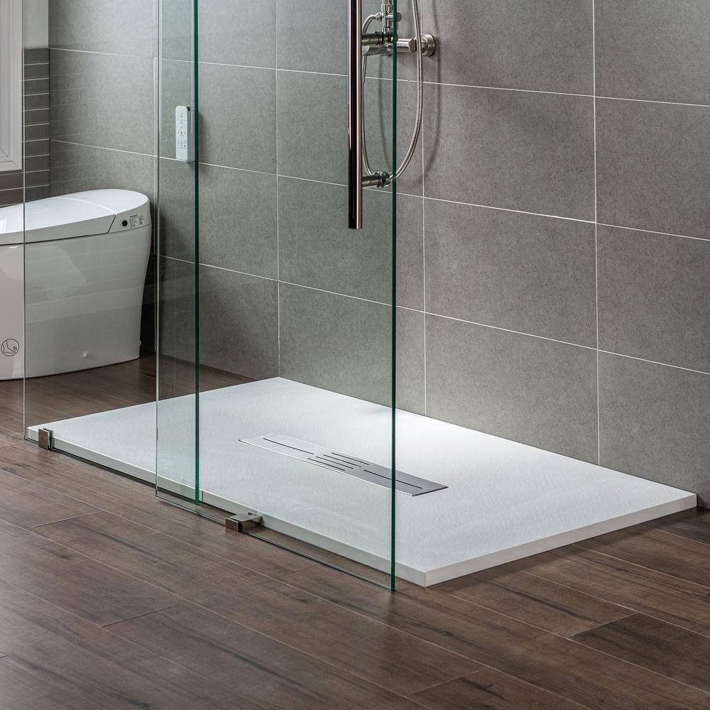 47.25" White Solid Surface Low-Profile Shower Base with Center Drain