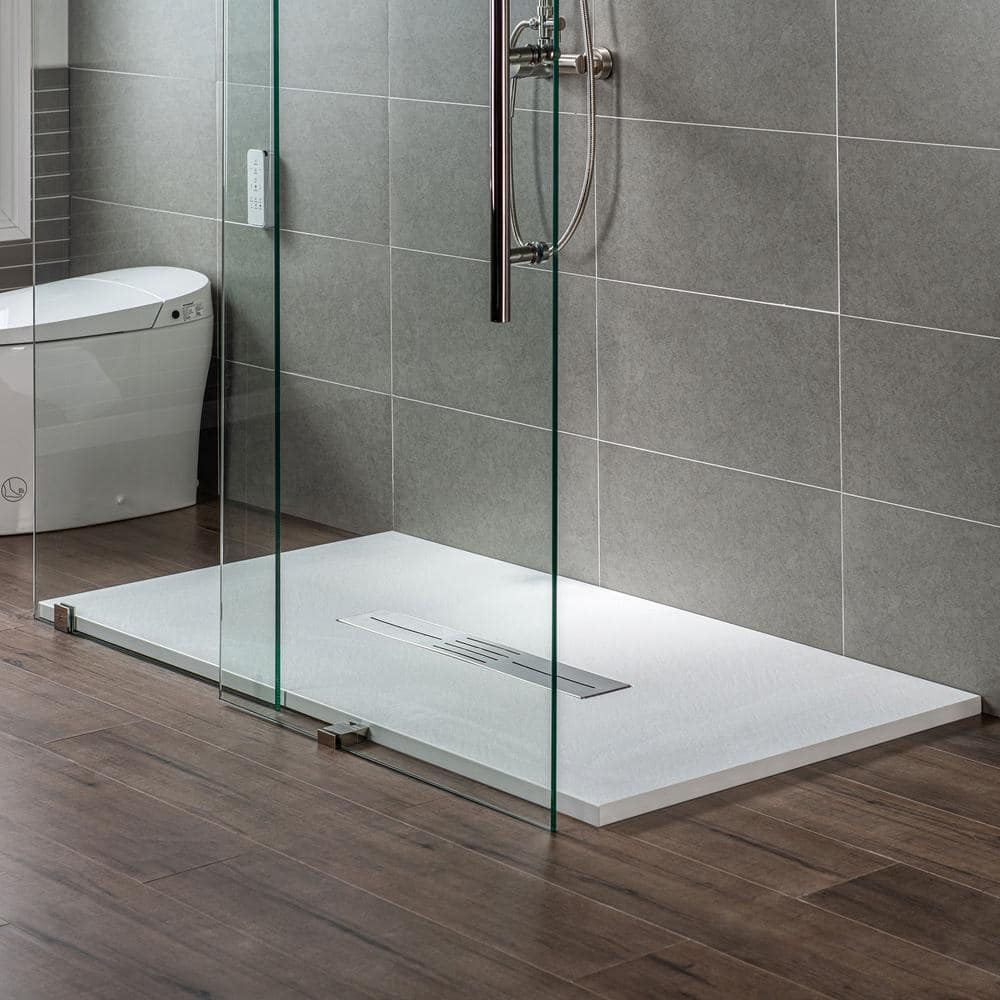 White Solid Surface Low-Profile Curbless Shower Base 60 x 36