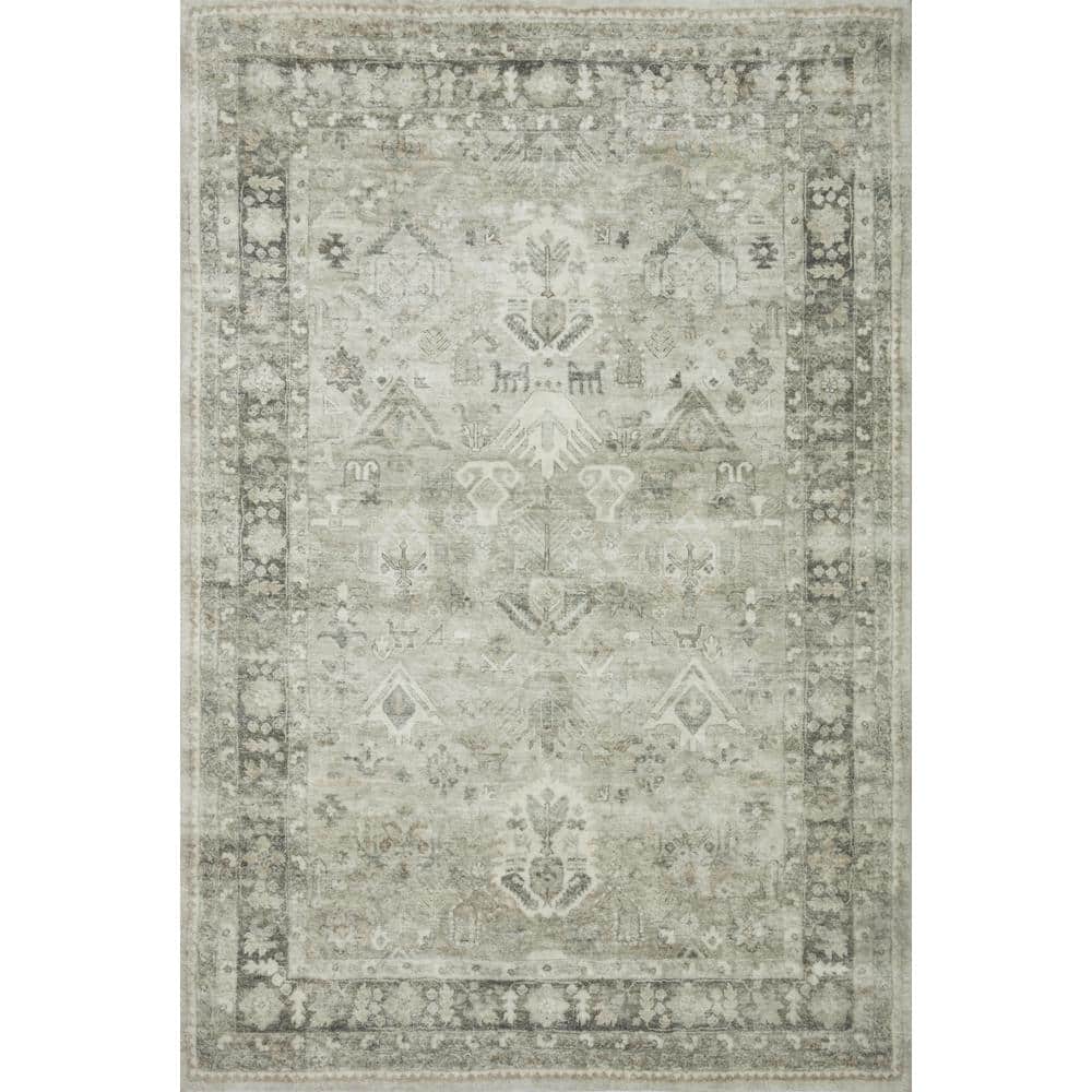 Rosette Gray and Beige Synthetic Oriental Area Rug