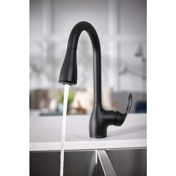 Moen Kleo Single Handle Pull Down Sprayer Kitchen Faucet With Reflex And Power Clean In Matte Black Ca87011bl The Home Depot