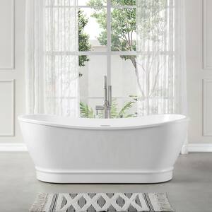 Elinar 66 in. Acrylic Freestanding Flatbottom Bathtub in White with Overflow and Drain in Brushed Nickel Included