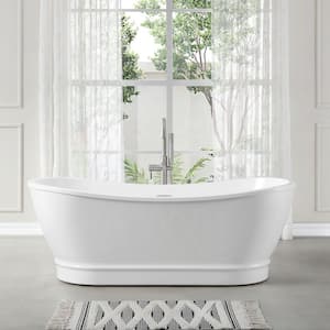 Elinar 66 in. Freestanding Flatbottom Soaking Bathtub in White with Overflow and Drain in Brushed Nickel Included