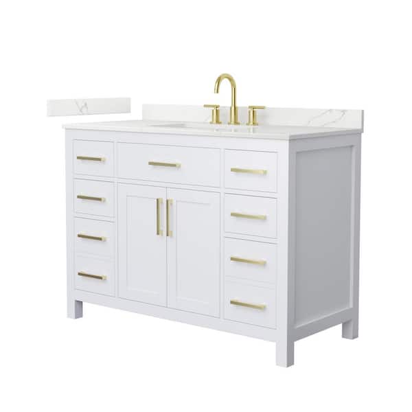 Wyndham Collection Beckett 48 in. Single Freestanding White Bath Vanity with Giotto Quartz Top (Assembled)