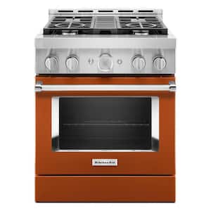 30 in. 4.1 cu. ft. Smart Commercial-Style Gas Range with Self-Cleaning and True Convection in Scorched Orange