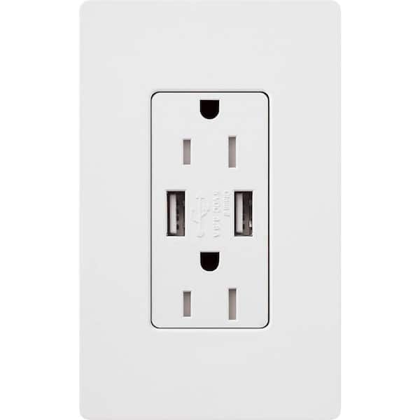 Claro 15 Amp USB Duplex Outlet, White (CAR-15-UBTR-WH)