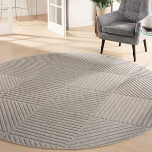 Palamos Light Gray 8 ft. x 8 ft. Round Textured Geometric Contemporary Indoor/Outdoor Patio Area Rug