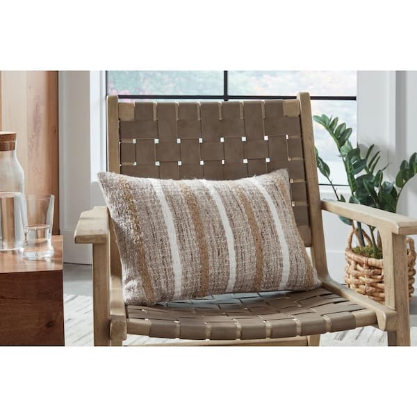 Benish Brown/Beige Striped Polyester 14 in. X 22 in. Throw Pillow (Set of 4)
