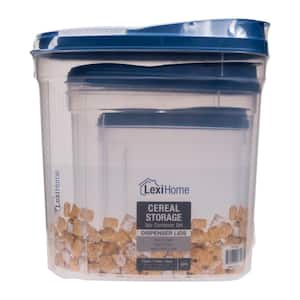 Plastic 3-Piece Cereal Dispenser Set with Blue Lids - Dry Food Storage Containers