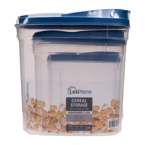 LEXI HOME Plastic 3-Piece Cereal Dispenser Set with Blue Lids