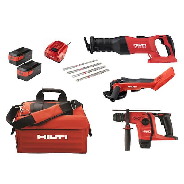 Hilti 36-Volt Lithium-Ion Cordless SDS Chuck Hammer Drill/6 in. Grinder/Reciprocating Saw Combo Kit (3-Tool)