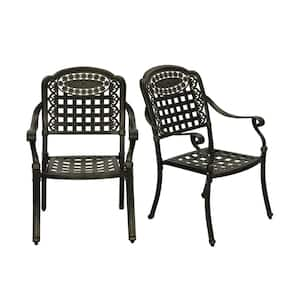 Bronze Cast Aluminum Patio Dining Chair for Deck Lawn Garden (Set of 2)